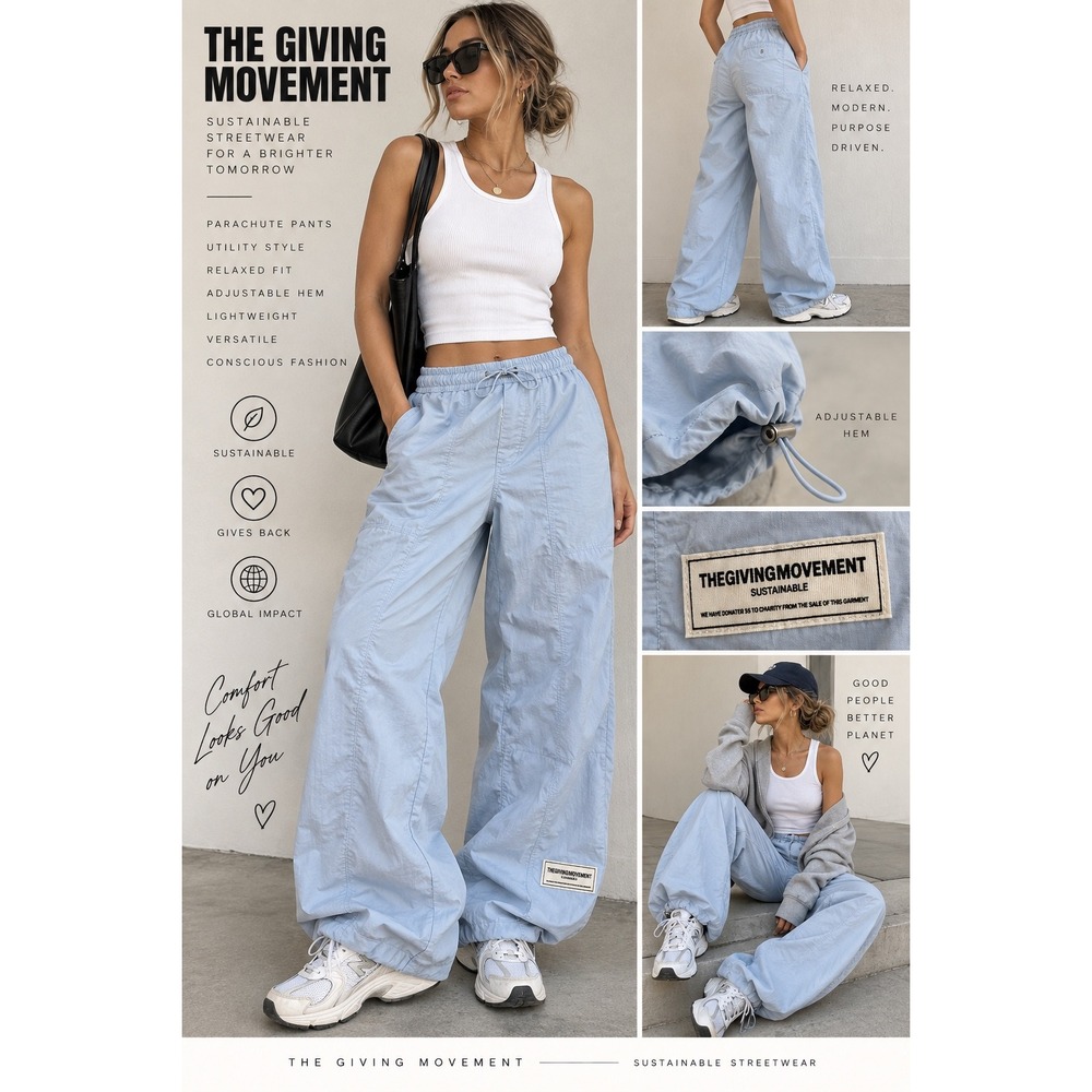 The Giving Movement XS/S Parachute Pants Gorpcore Y2K Streetwear Powder Blue
